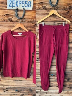 P.J. SALVAGE | Ribbed Waffle Knit Sweater & Pants Set M